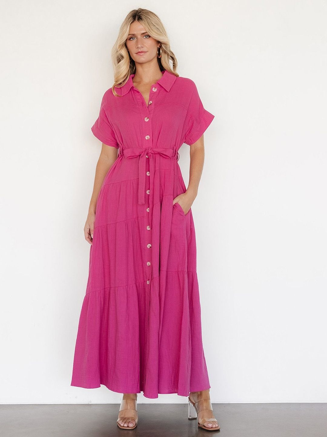 JC Mode Women Shirt Collar Fit and Flare Maxi Dress-picture-16