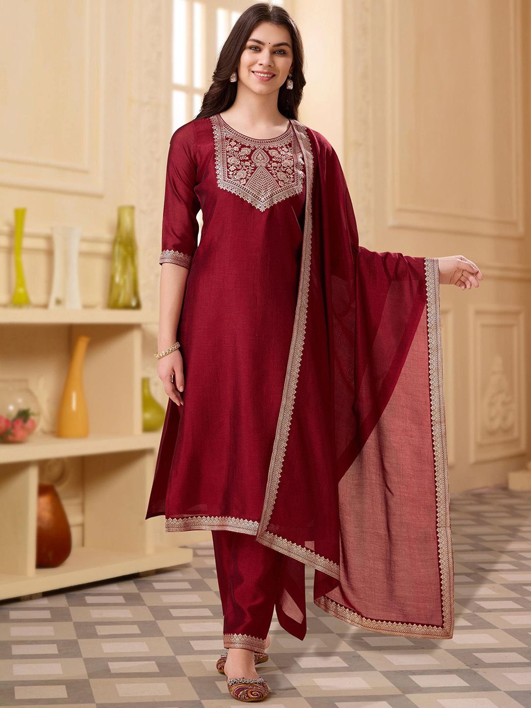 MOJILAA Women Ethnic Motifs Printed Kurta with Trousers & Dupatta