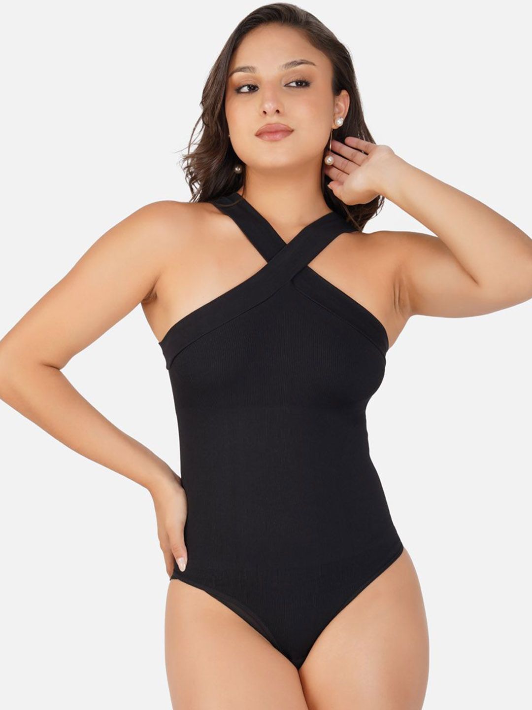 SHOP THE EDIT Crossover Halter Neck Bodysuit-picture-29
