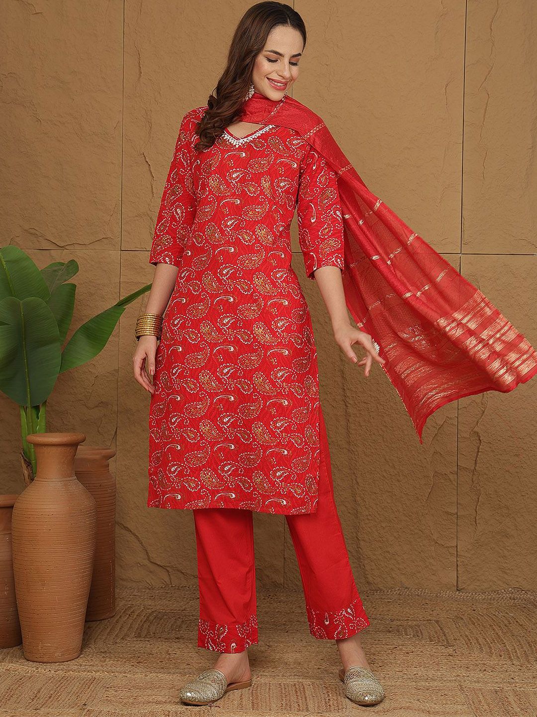 Anouk Women Paisley Printed Pure Cotton Kurta with Trousers & Dupatta