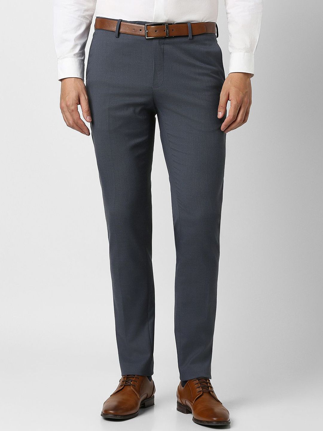 Peter England Men Textured Slim Fit Formal Trousers-picture-16