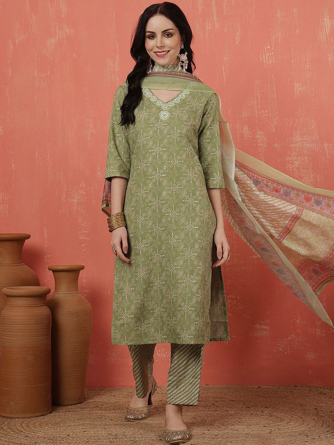 Anouk Ethnic Motifs Printed Thread Work Kurta With Trousers & Dupatta-picture-13