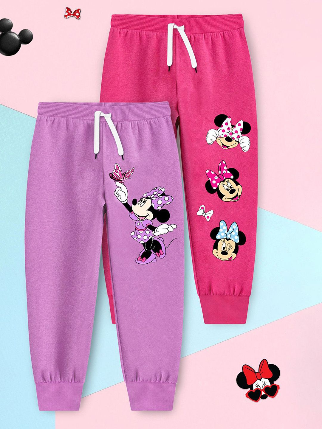 YK Disney Girls Pack Of 2 Minnie Mouse Printed Mid-Rise Cotton Joggers-picture-31