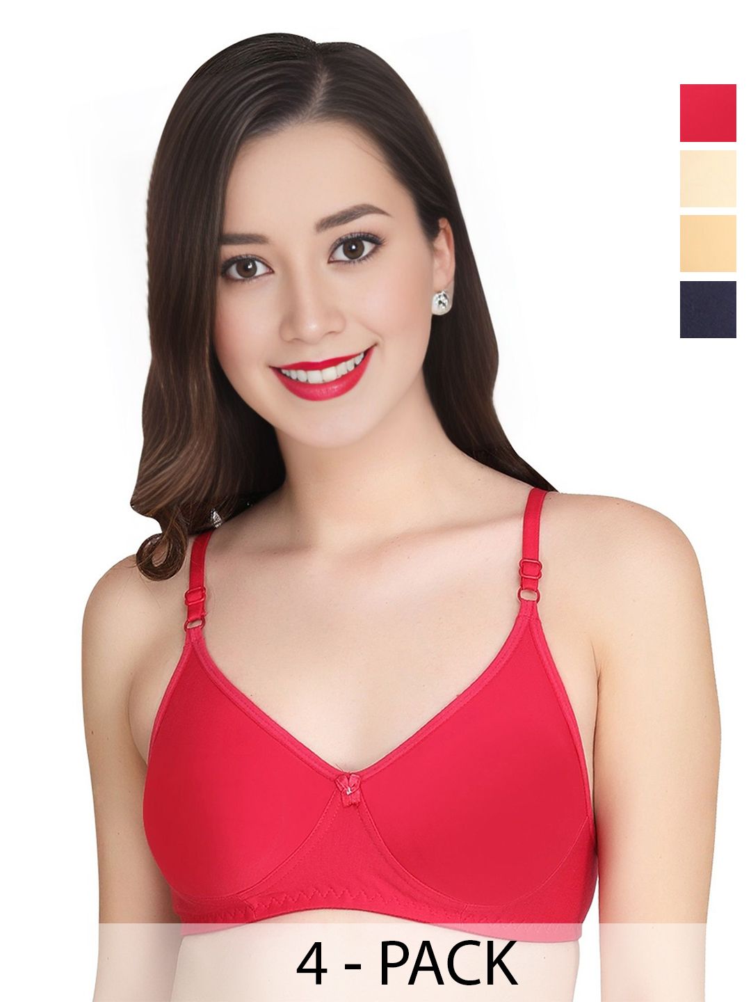 Liigne Pack of 4 Cotton Seamless Full Coverage Bra