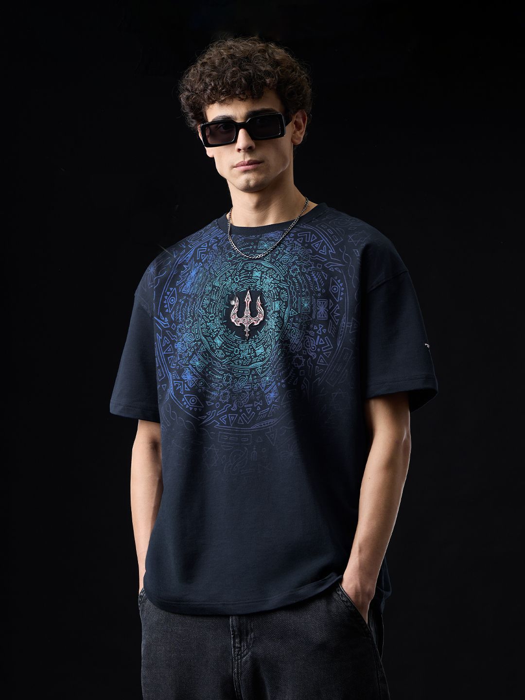 The Souled Store The Souled Store Men Oversized Fit Printed Navy Blue T-Shirts