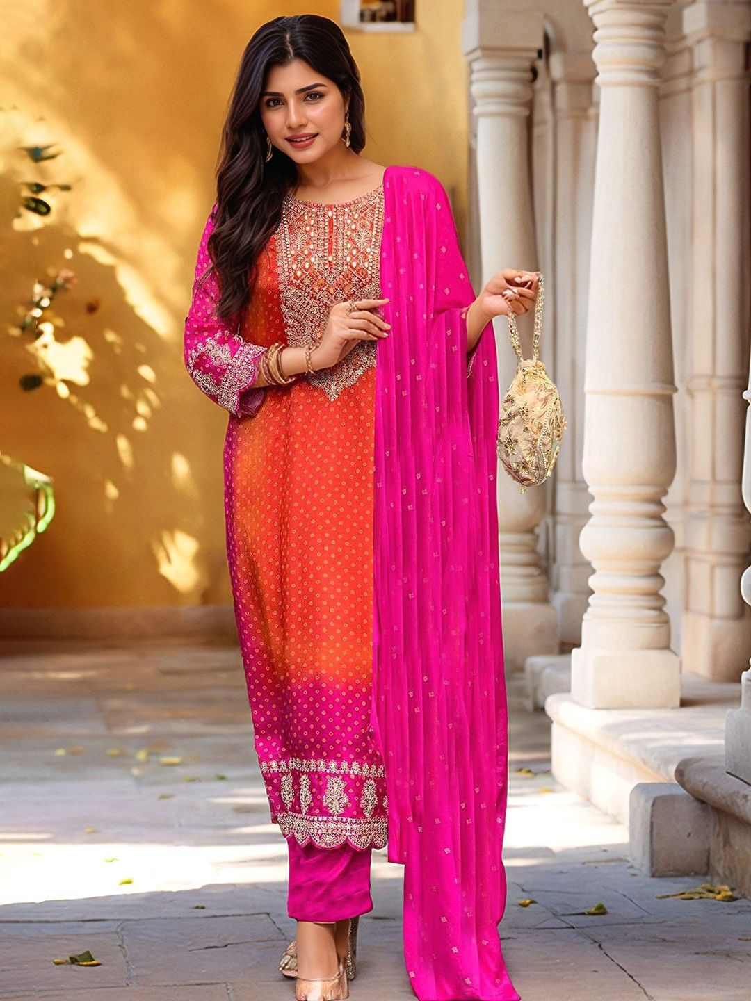 Aaghnya Women Ethnic Motifs Embroidered Kurta with Trousers & Dupatta