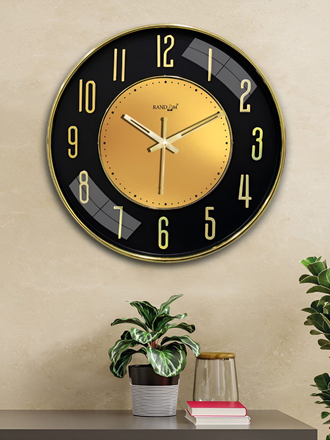 RANDOM Black & Gold-Toned Printed Contemporary Wall Clock