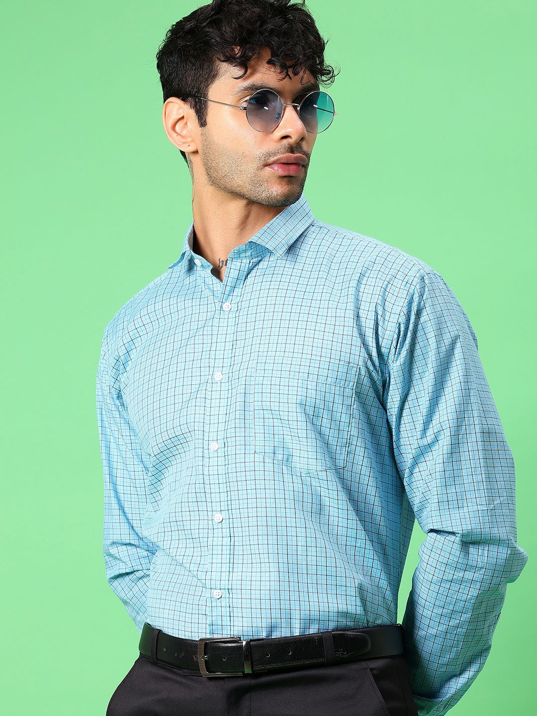 V-Mart Men Checked Spread Collar Cotton Formal Shirt-picture-29