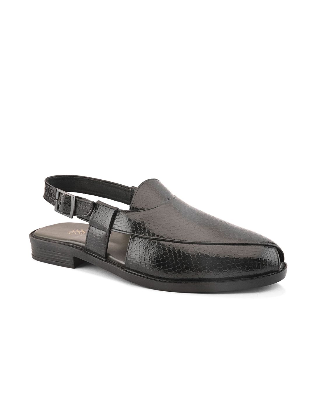 House of Pataudi Men Textured Peshawari Shoe-Style Sandals With Buckle