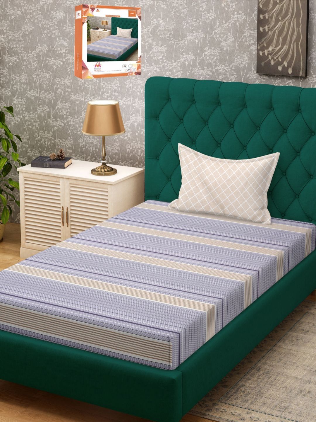 Myntra Elegant Homes Purple & White Striped 300 TC Single Bedsheet- 2.25 m x 1.50 m-picture-14