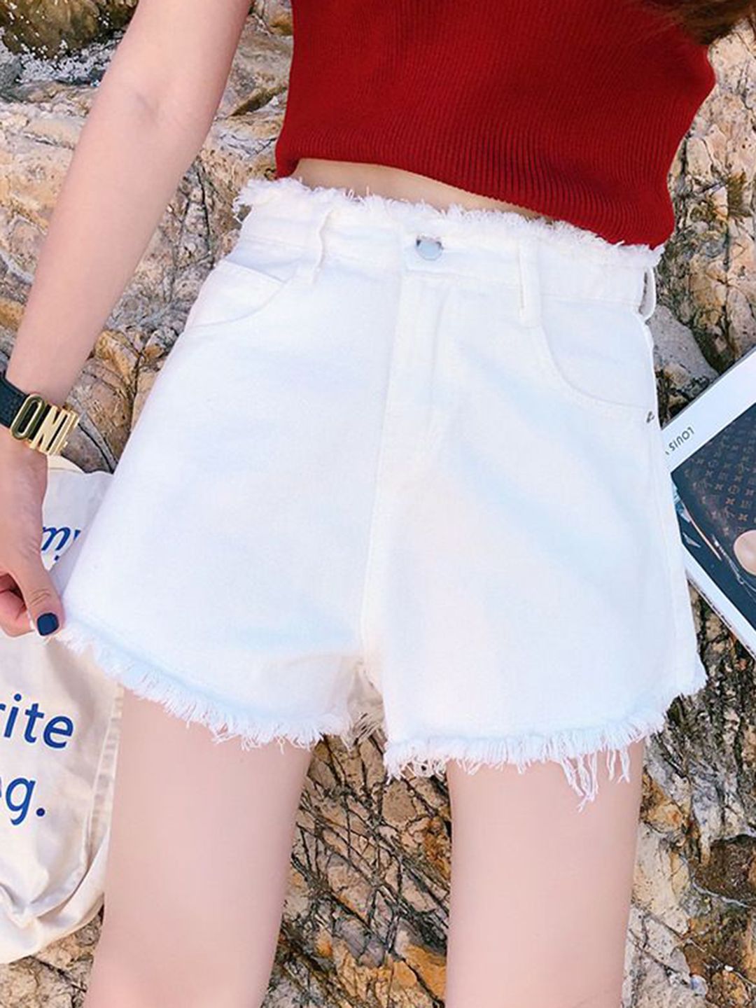 StyleCast Women Regular Fit Mid-Rise Cotton Denim Shorts-picture-10