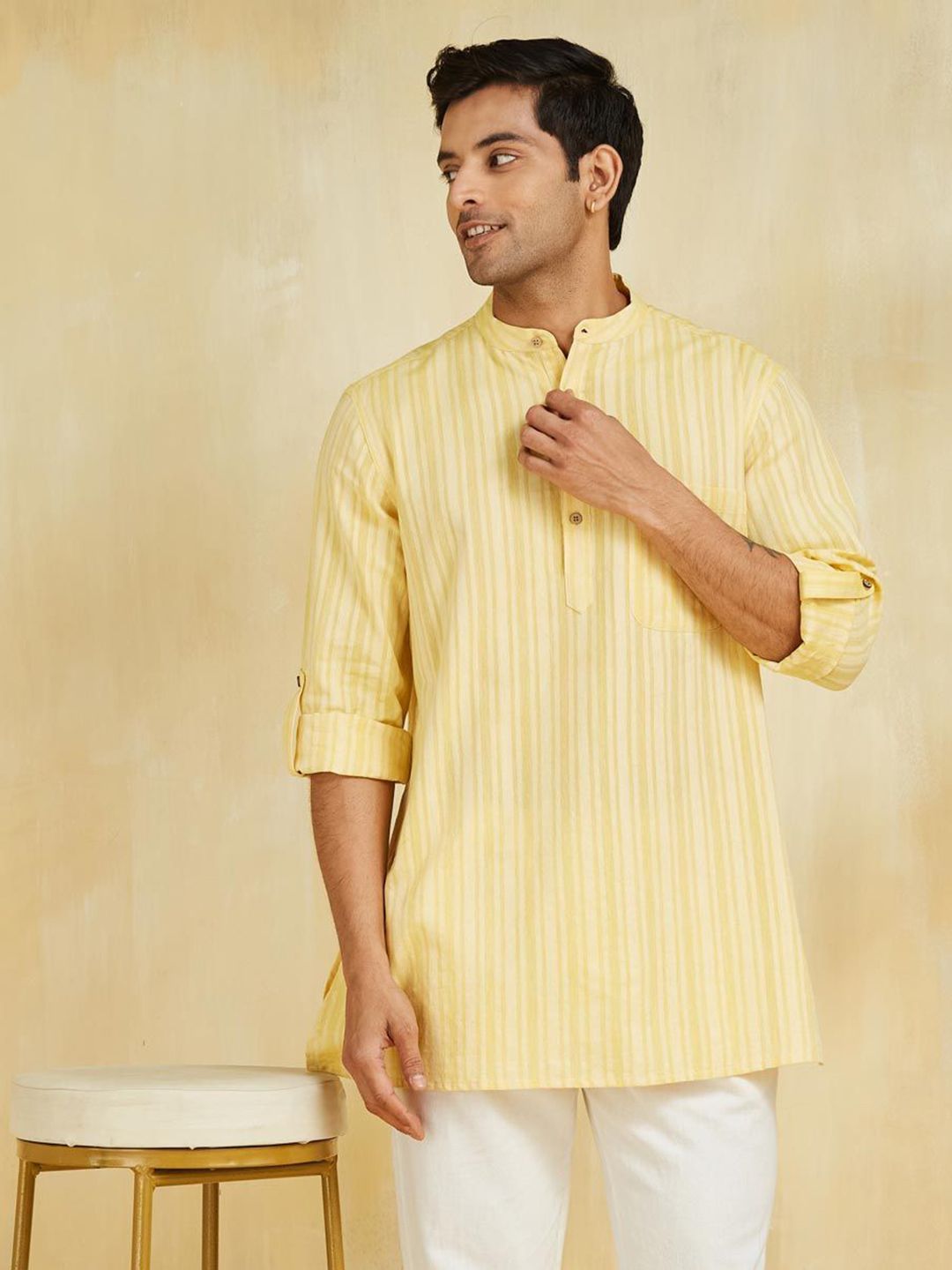 Fabindia Men Striped Thread Work Kurta-picture-22