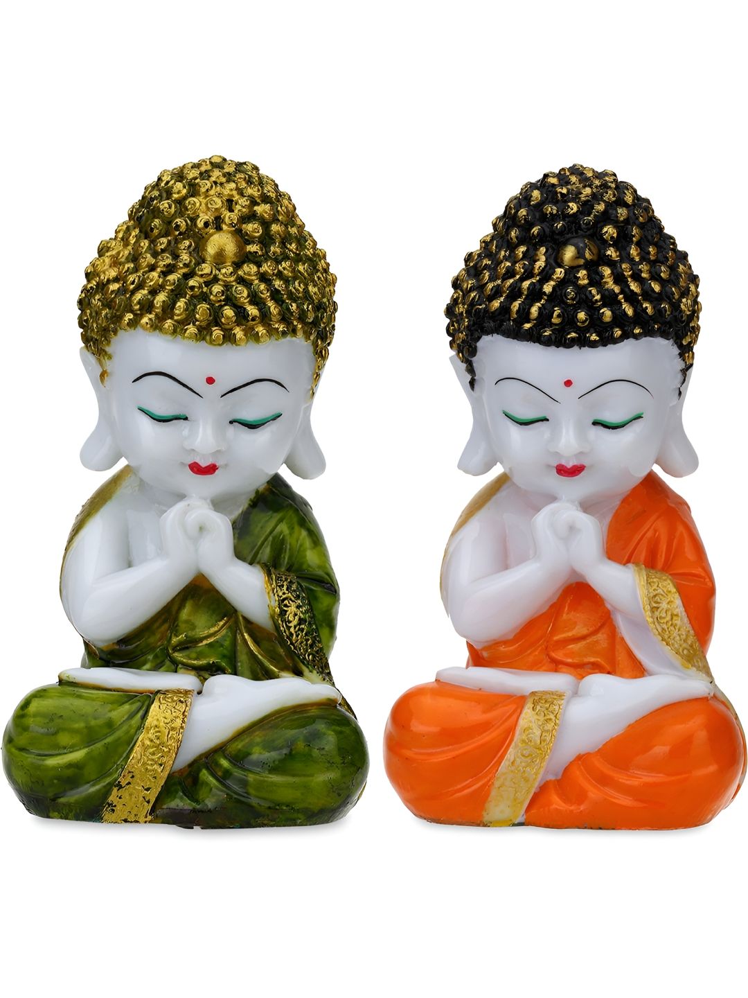 Aura White & Orange 2 Pieces Buddha Idol Showpieces-image-34