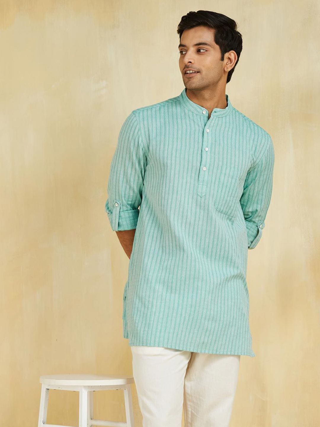 Fabindia Men Striped Thread Work Kurta-picture-17