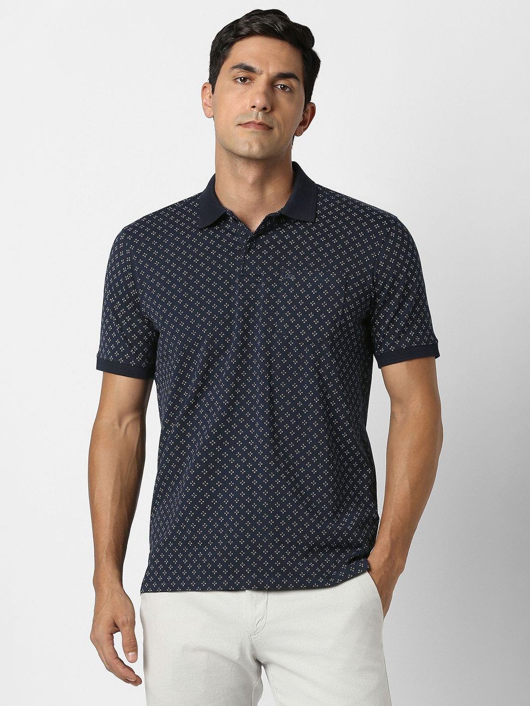 Peter England Geometric Printed Polo Collar Pure Cotton T-Shirt-image-13