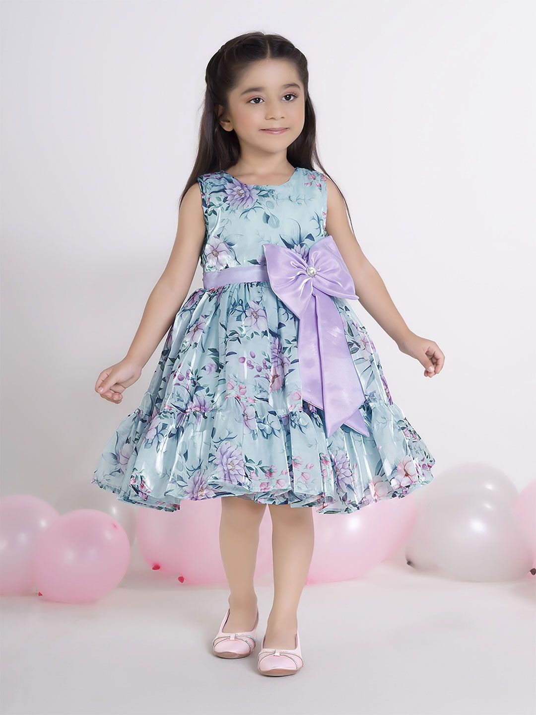 Ministitch Girls Floral Printed Bow Fit & Flare Dress-picture-25