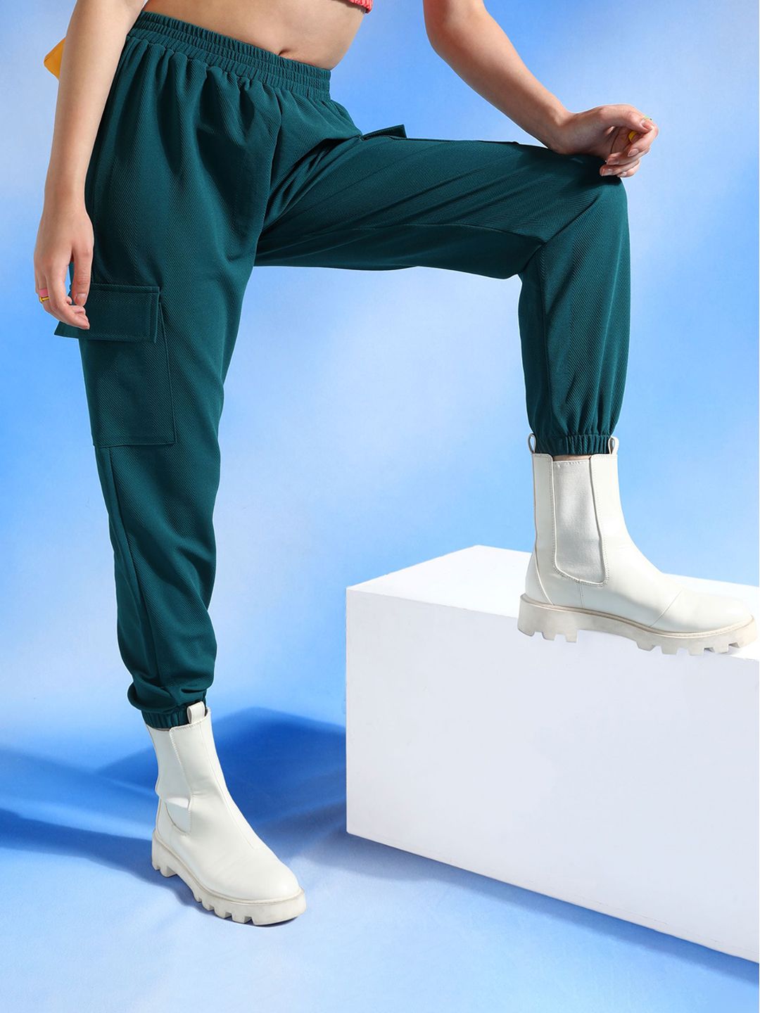 Popwings Women Smart Loose Fit High-Rise Easy Wash Joggers Trousers-image-42