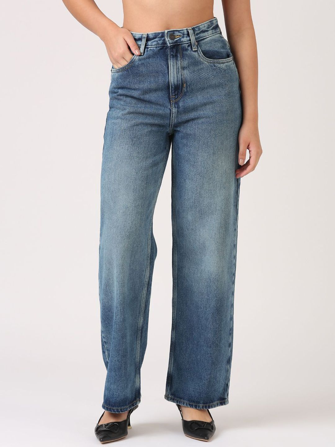 Jolene.club Women Wide Leg High-Rise Heavy Fade Stretchable Jeans-picture-25