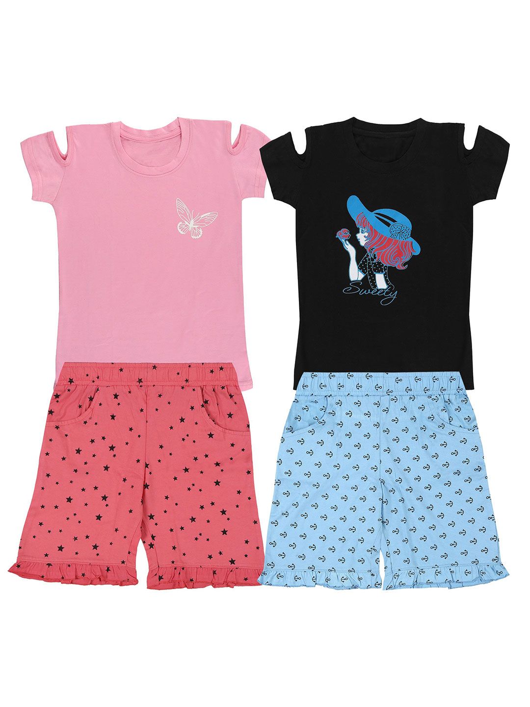 FASLA Girls Pack Of 2 Printed Round Neck T-shirt & Shorts-picture-48