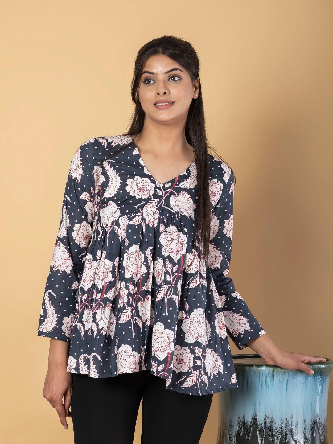KALINI Floral Print Cotton Peplum Top-picture-29