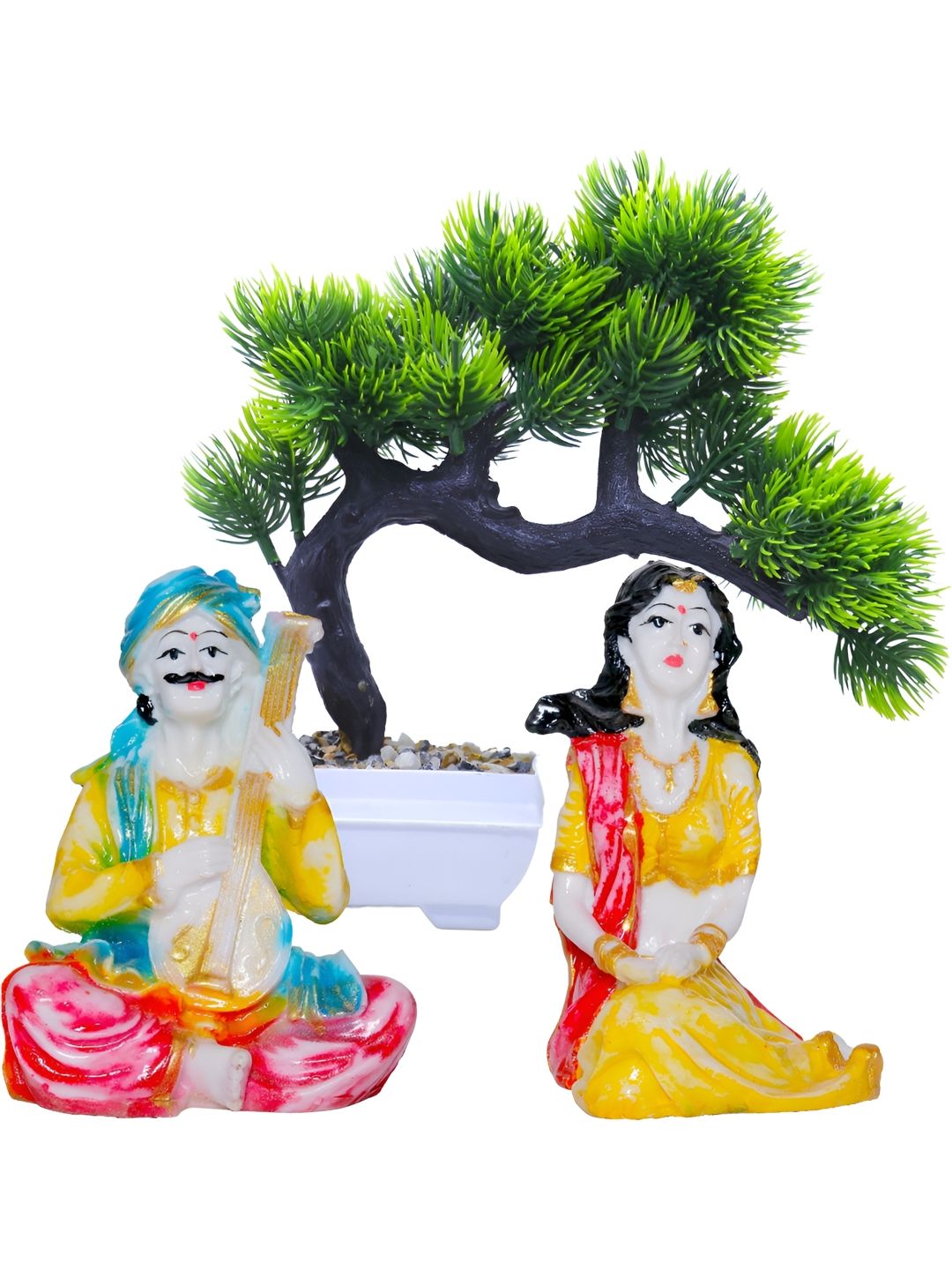 Aura White & Yellow 3 Pieces Musician Showpiece With Artificial Plant-picture-22