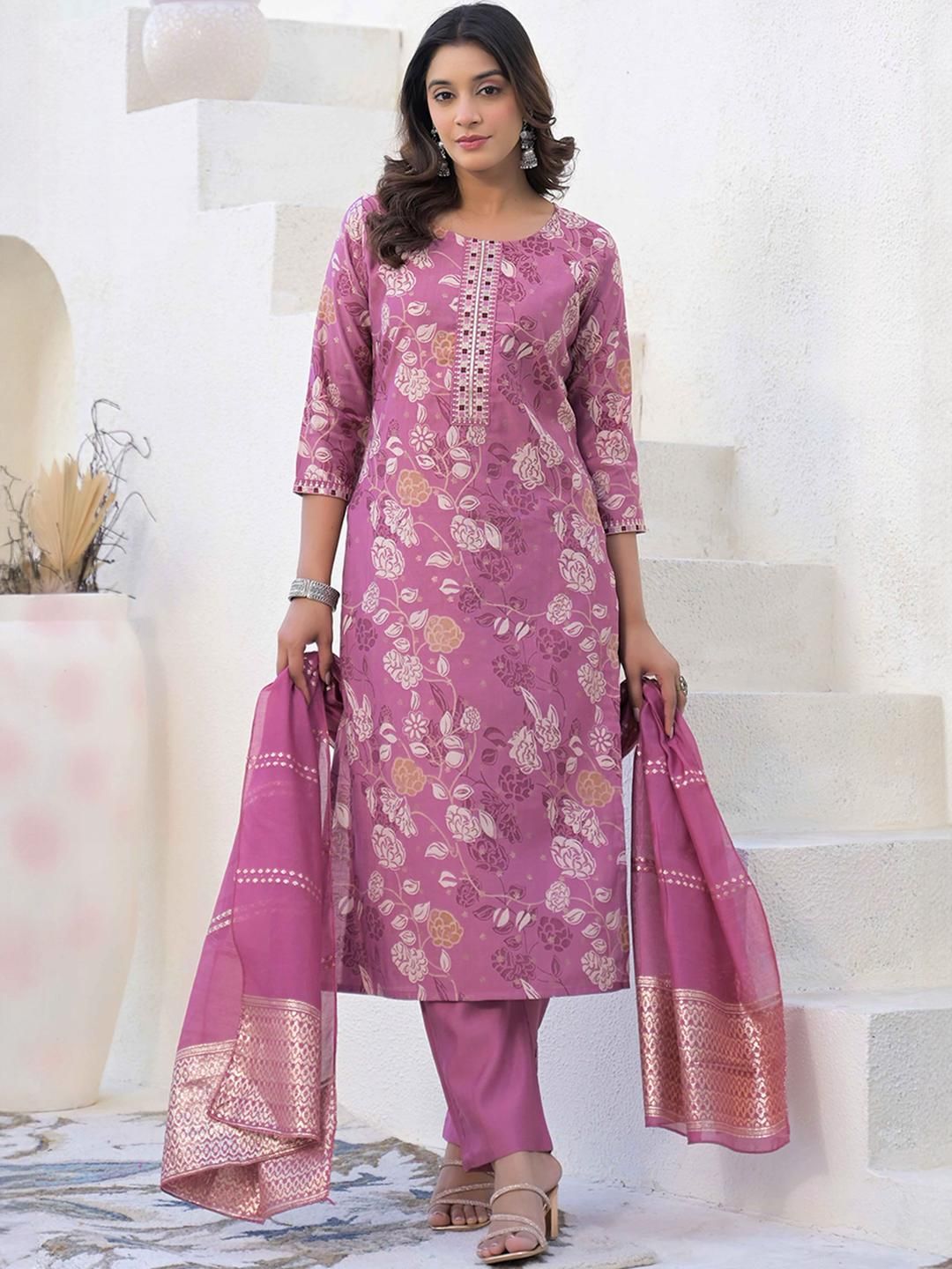 Purple Fancy Crush Floral Straight Salwar Suit