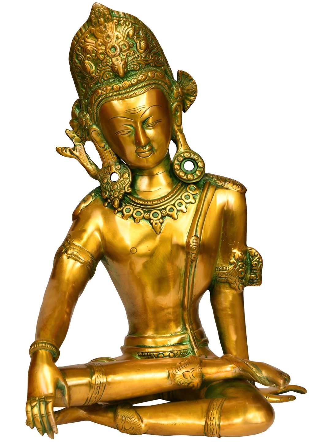 Exotic India Gold-Toned & Green Lord Indra Religious Brass Idol Showpiece-picture-19
