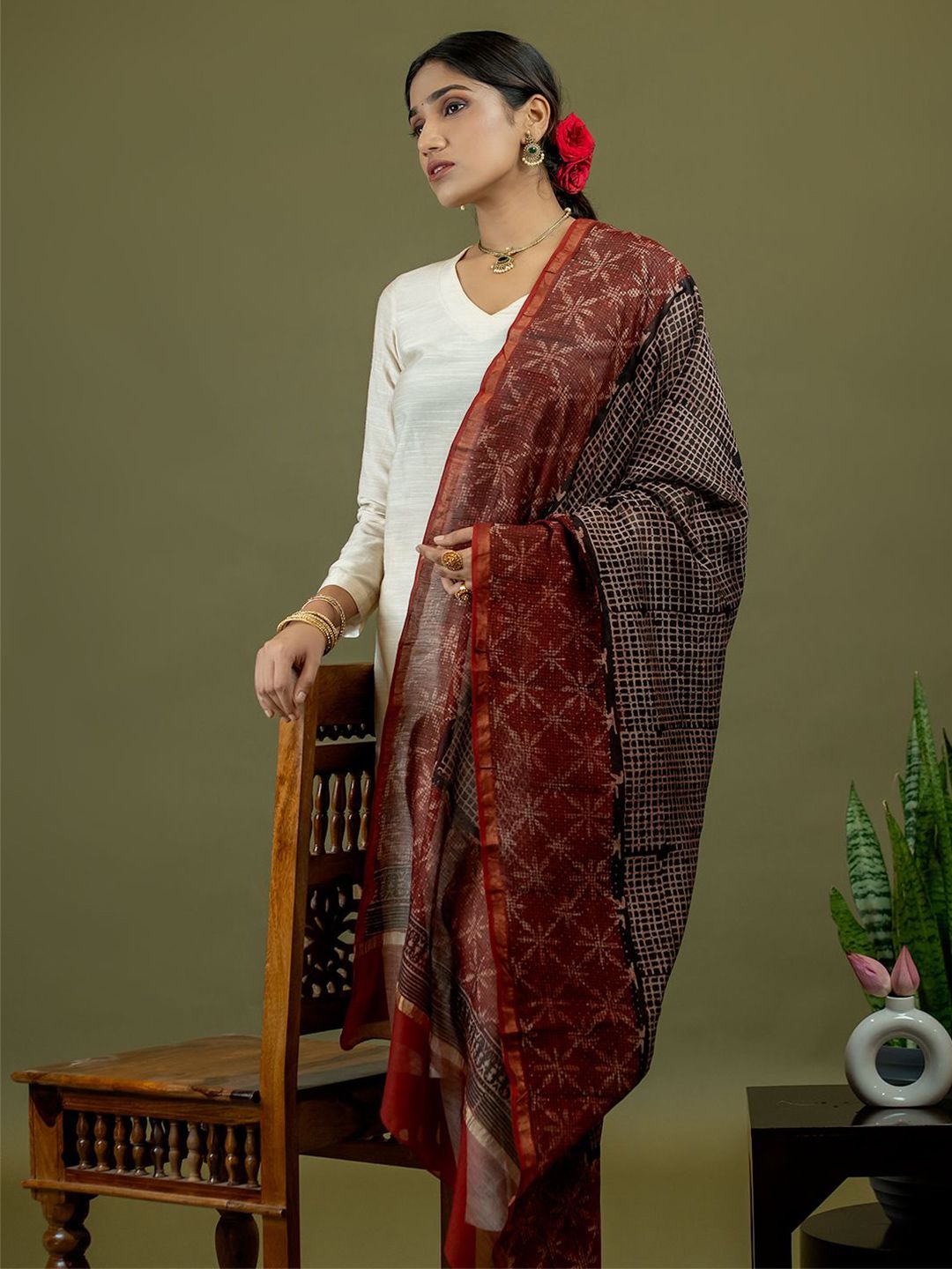 Ushvii Ethnic Motifs Printed Cotton Silk Dupatta-picture-53