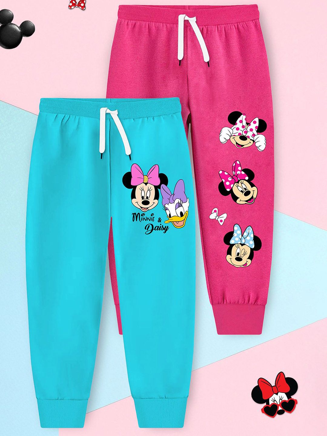 Disney By Miss and Chief Girls Pack Of 2 Minnie Mouse Printed Mid-Rise Cotton Joggers-picture-14