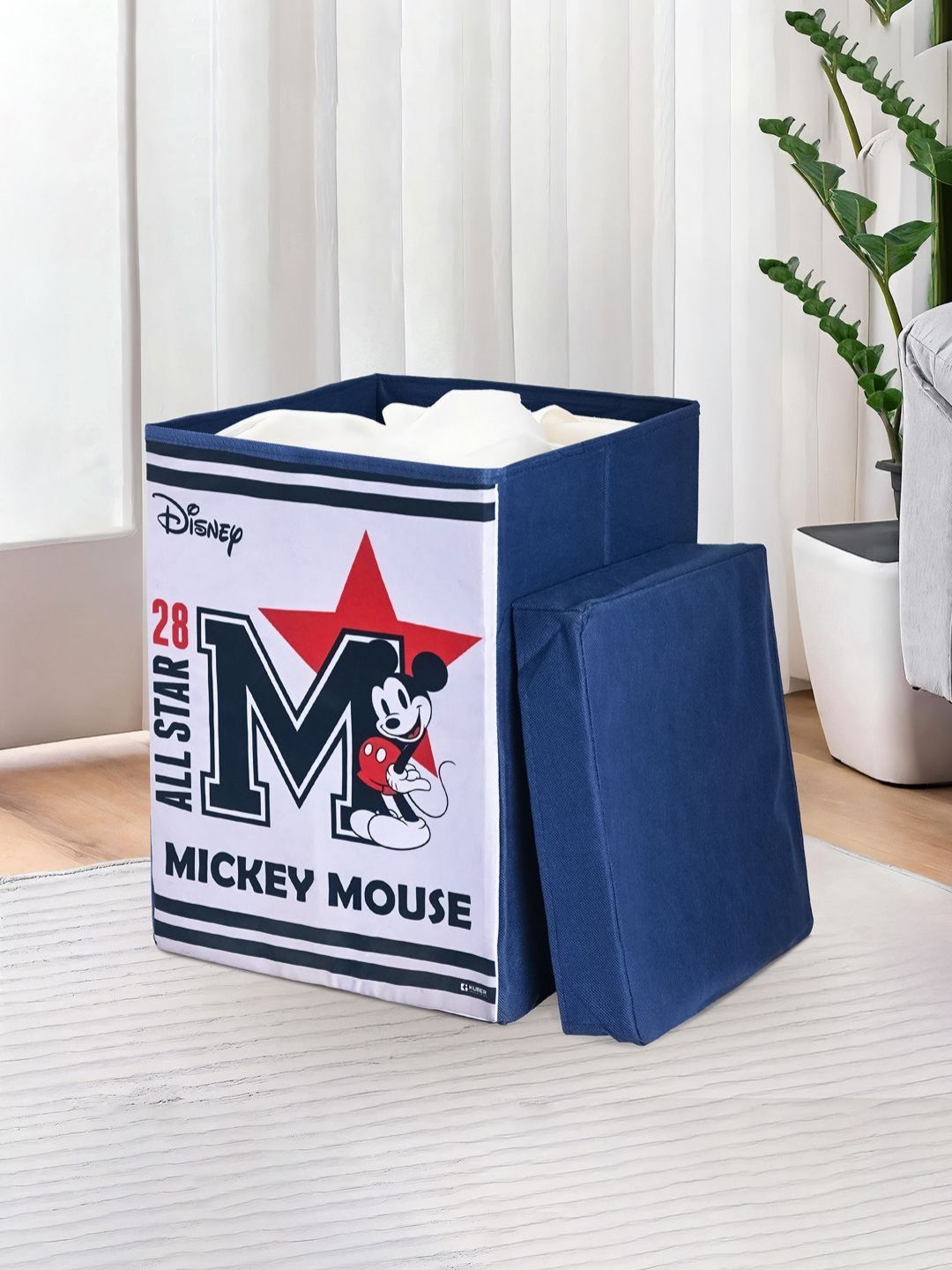 Aura Navy Blue & White Printed Foldable Laundry Bag With Lid - 60 L-picture-29