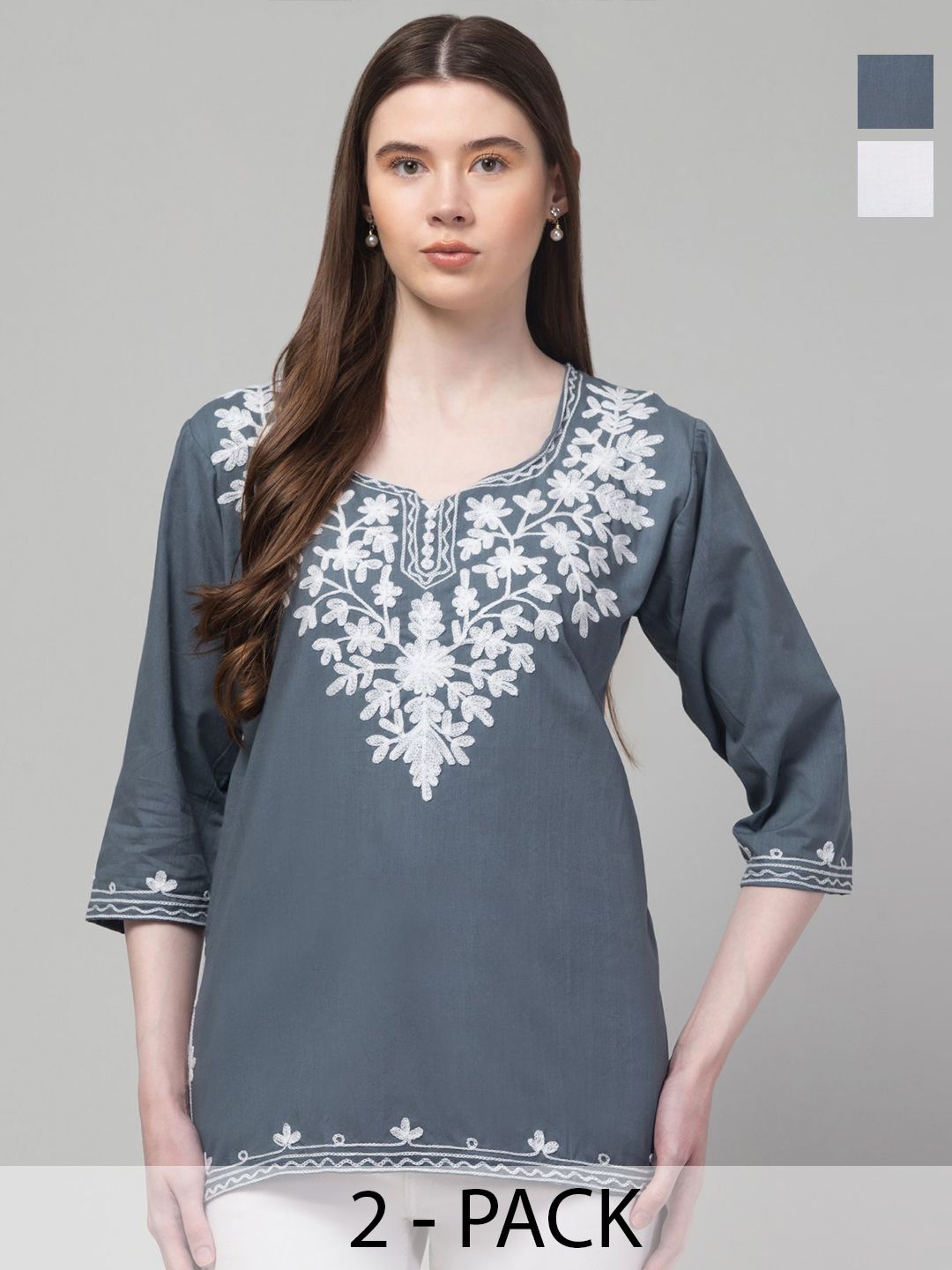Aura Glam Floral Embroidered Thread Work Thread Work Kurti-image-36