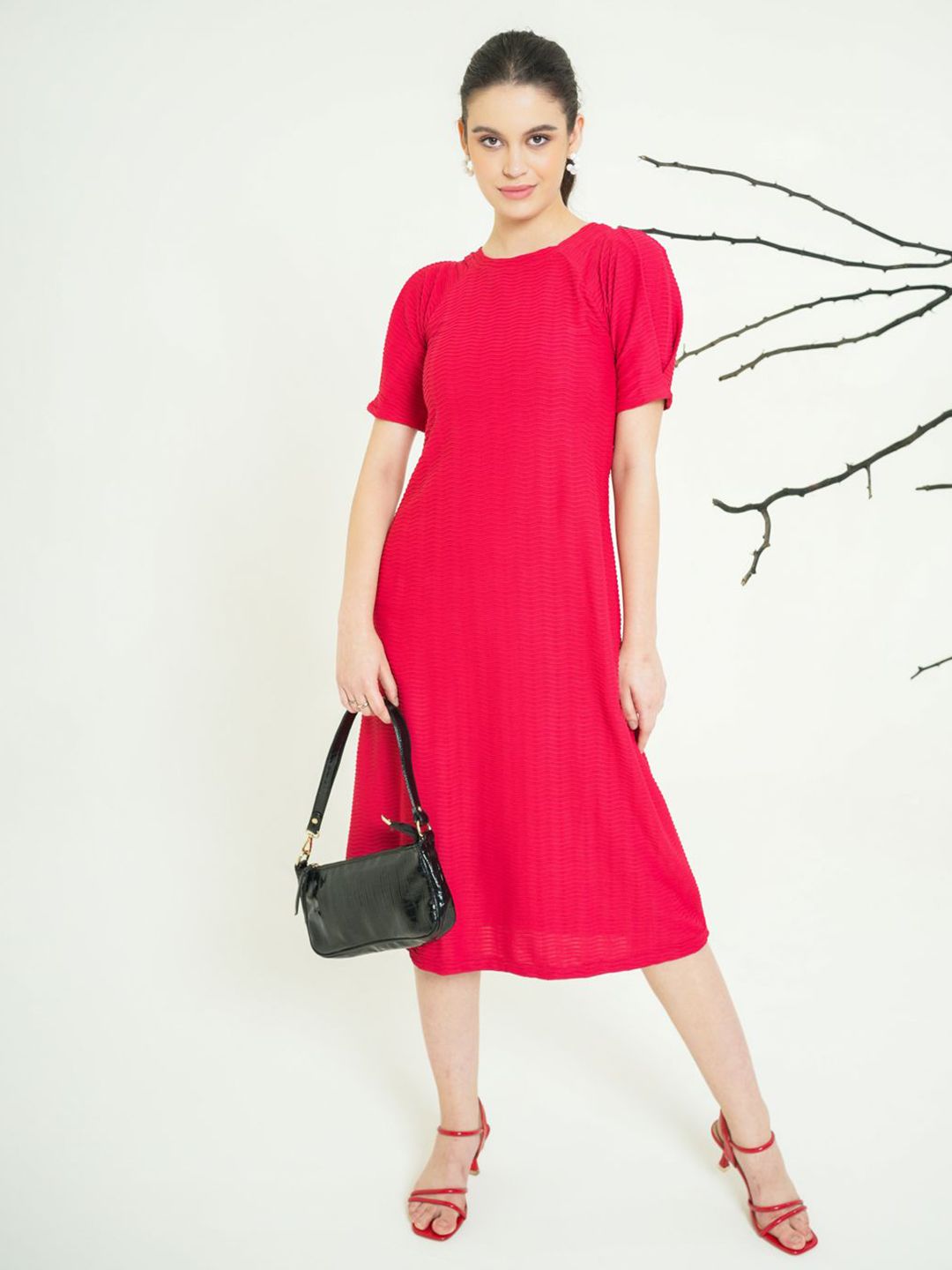 MILOST City Look Women Puff Sleeve A-Line Midi Dress-picture-21