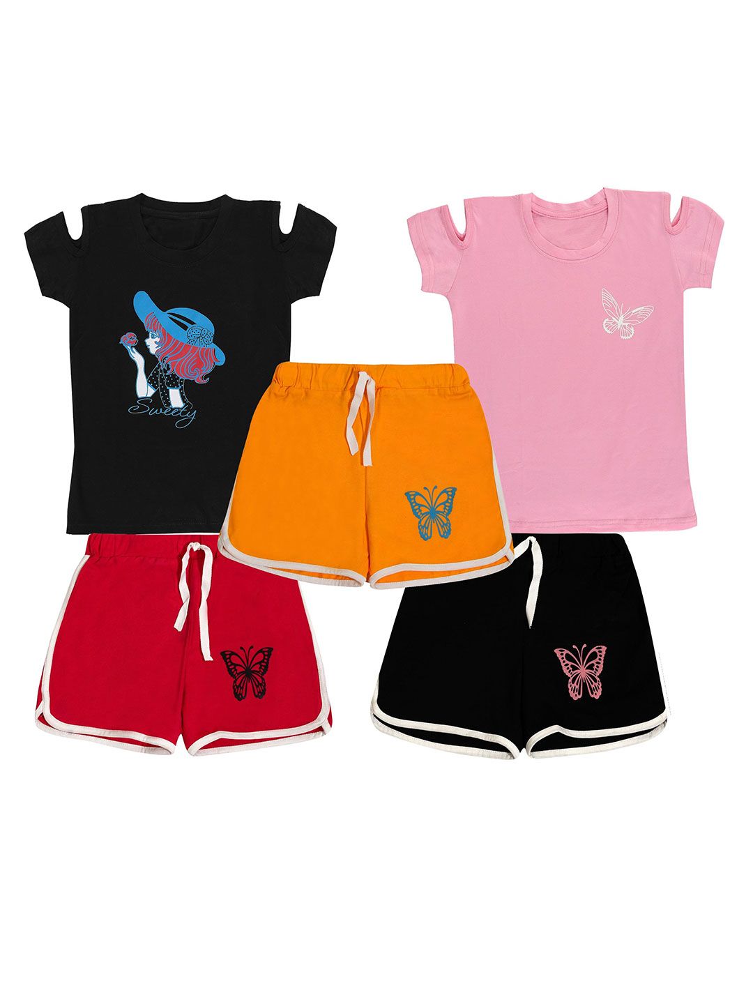 FASLA Girls Pack Of 2 Printed Round Neck T-shirt & Shorts-picture-10