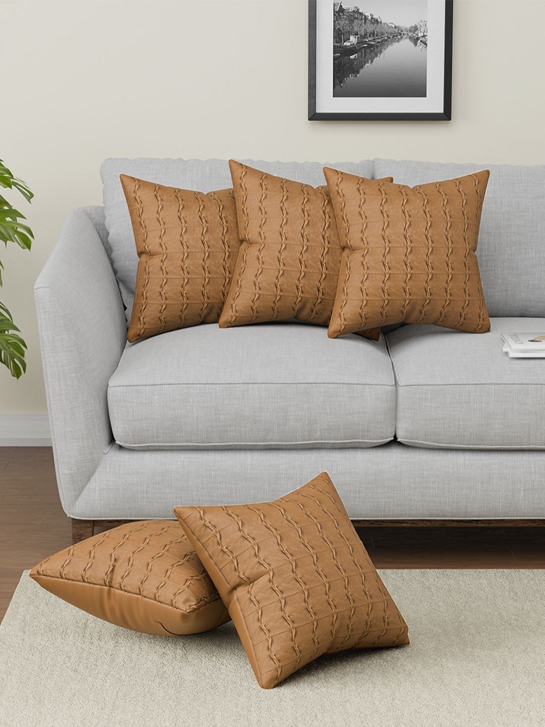 Aura Coffee Brown 5 Pieces Square Cushion Covers-picture-31