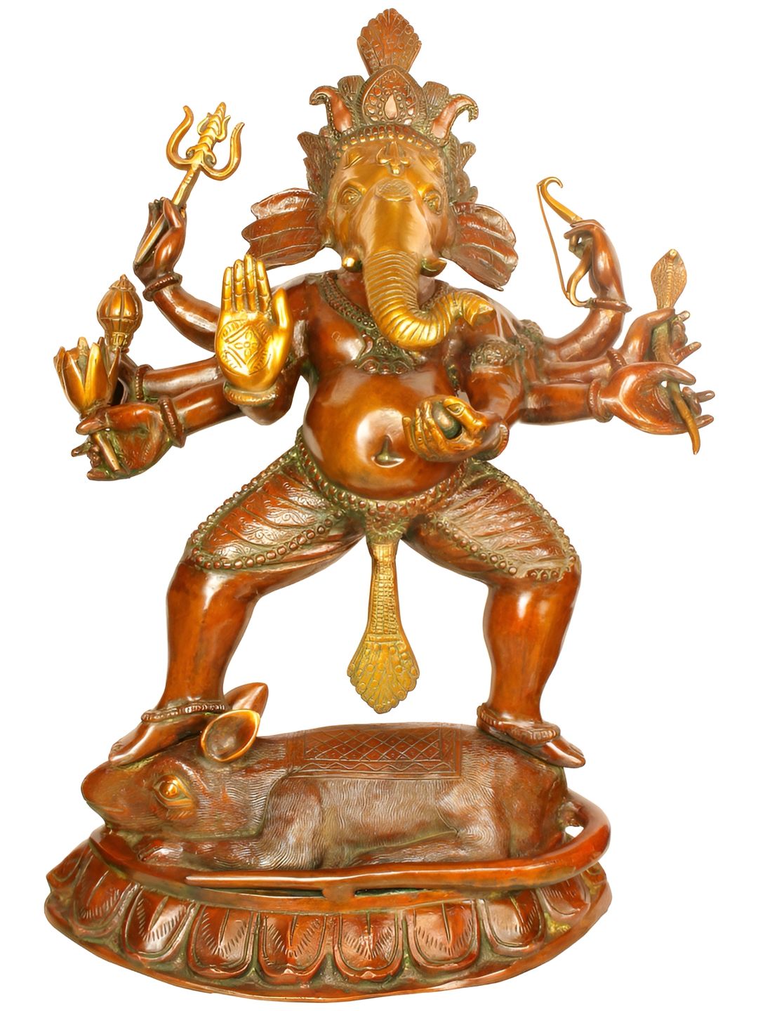 Exotic India Brown & Gold-Toned Ashtabhujadhari Yuddha Ganesha Religious Idol Showpiece-image-33