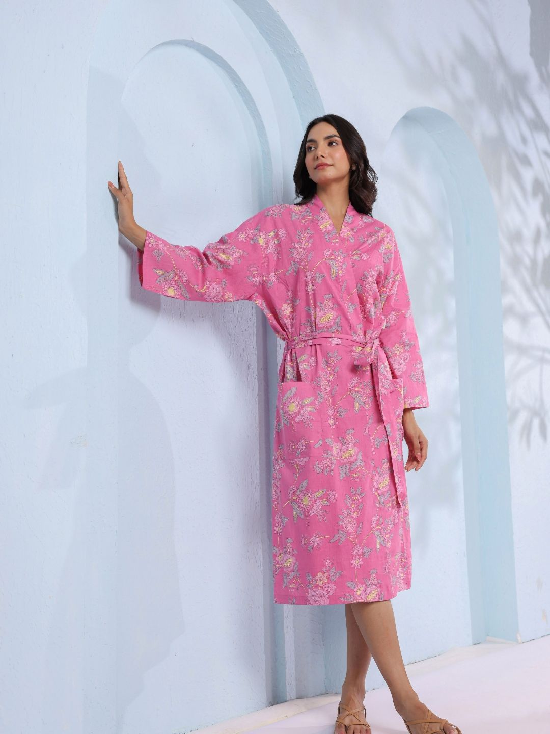 CRAFIQA Printed Pure Cotton Shawl CollarBathRobe-picture-11