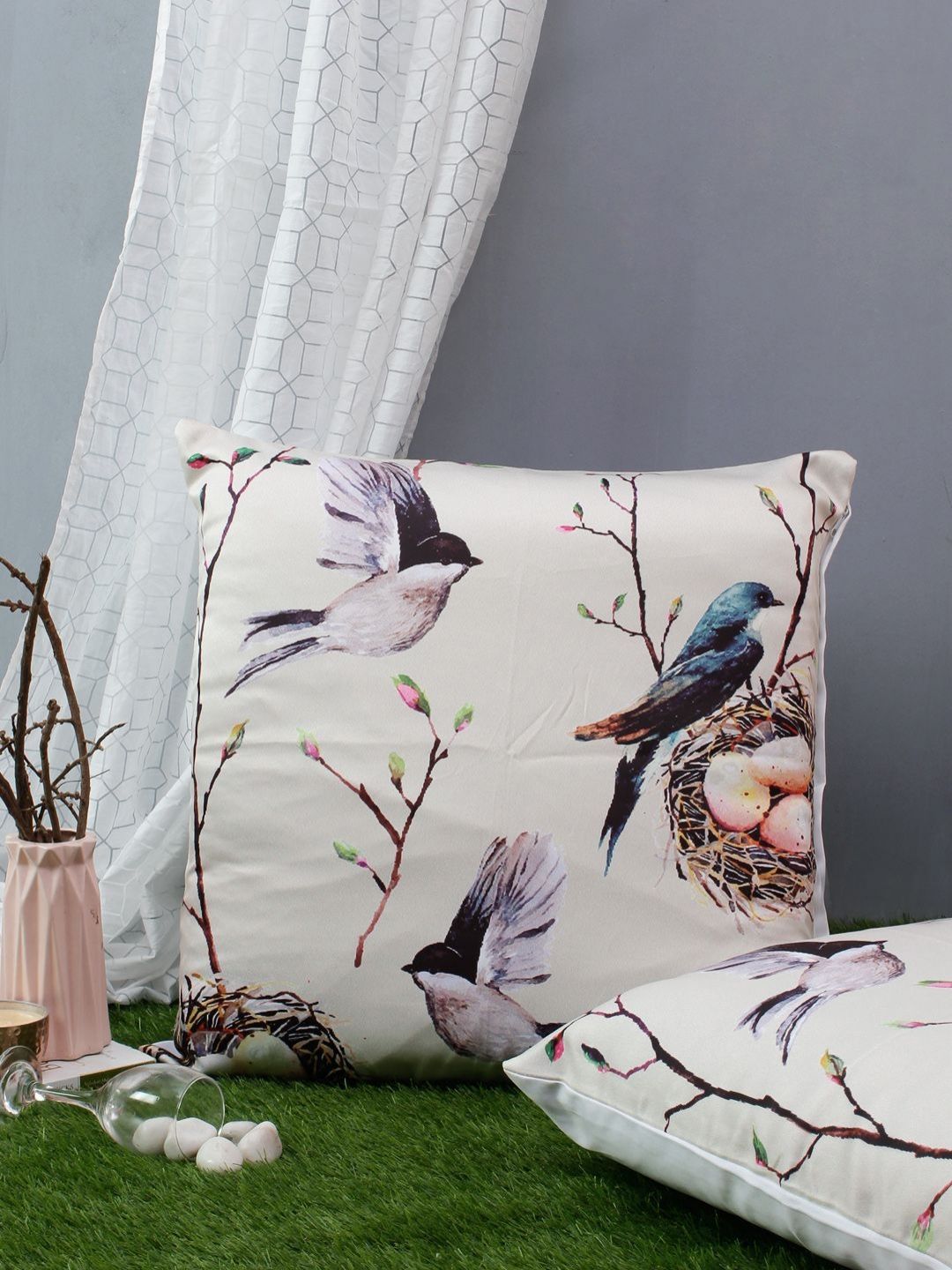 Aura White & Blue 2 Pieces Ethnic Motifs Square Cushion Covers-picture-37