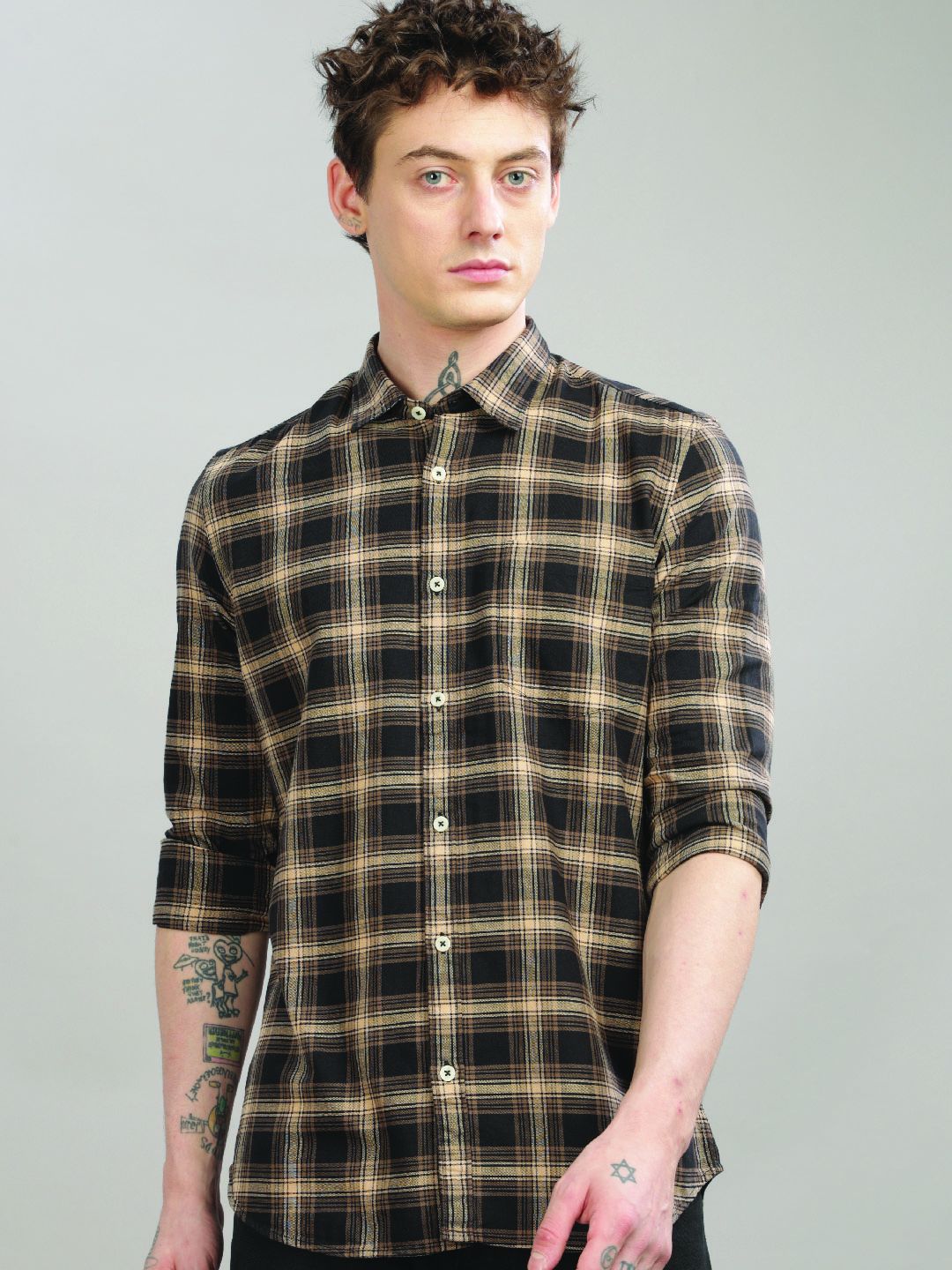 Blu MNKY Smart Slim Fit Checked Spread Collar Shirt-picture-10