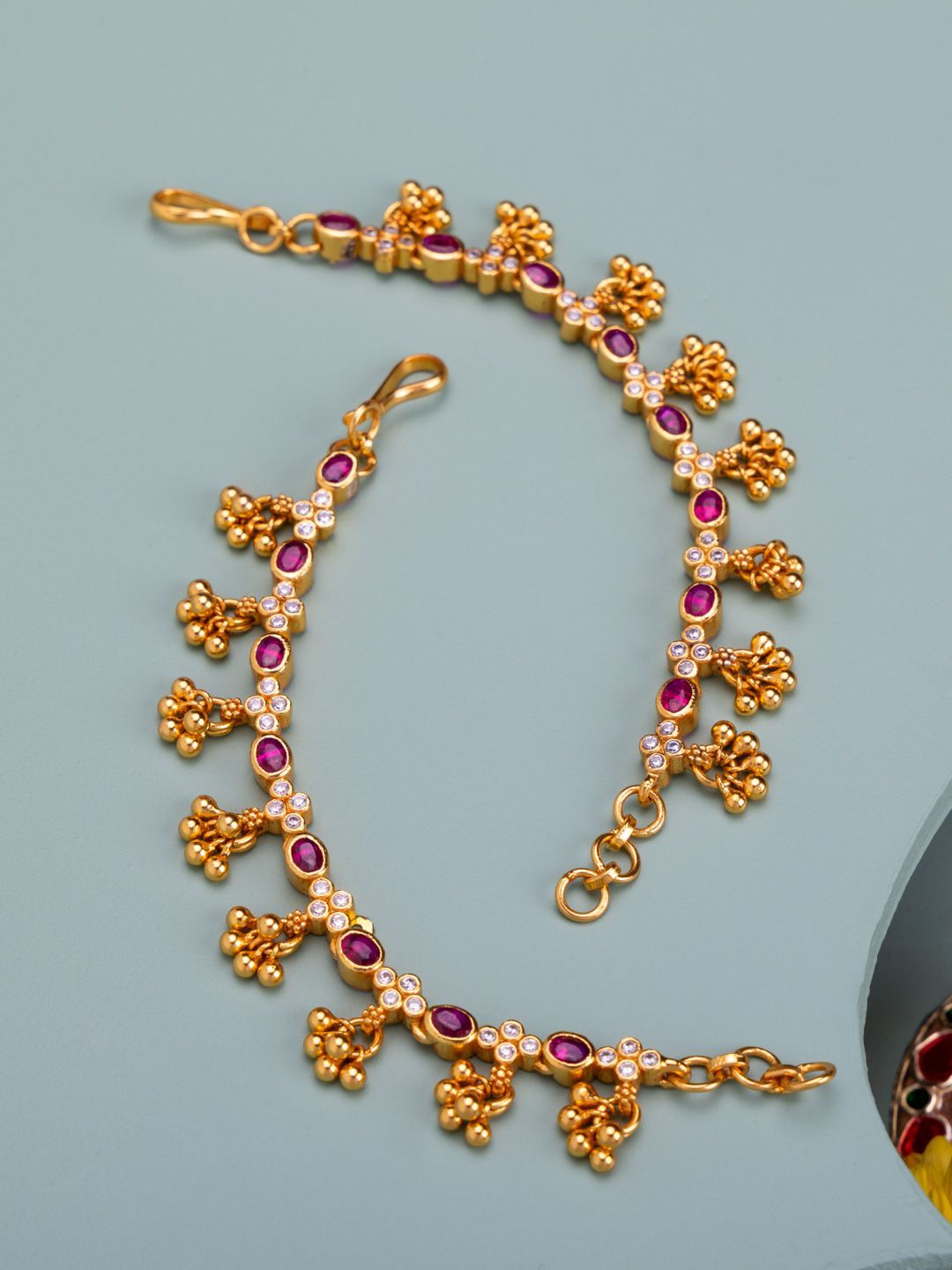 Kushal's Fashion Jewellery 92.5 Pure Silver Gold-Plated Stone-Studded Matil-picture-25