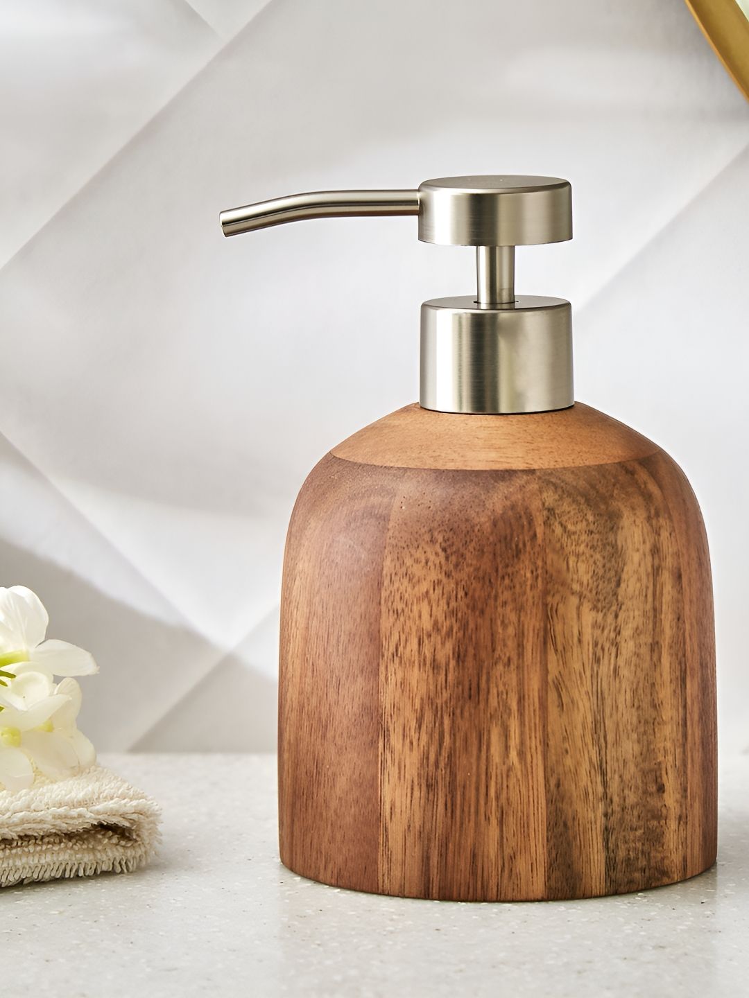 Home Centre Brown & Steel Textured Wood Soap Dispenser-picture-36