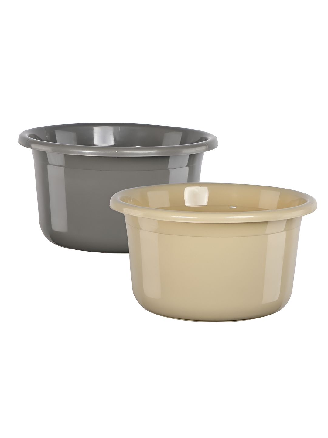 Aura Grey & Beige Set Of 2 piece Solid Plastic Bath Accessories Set-image-0