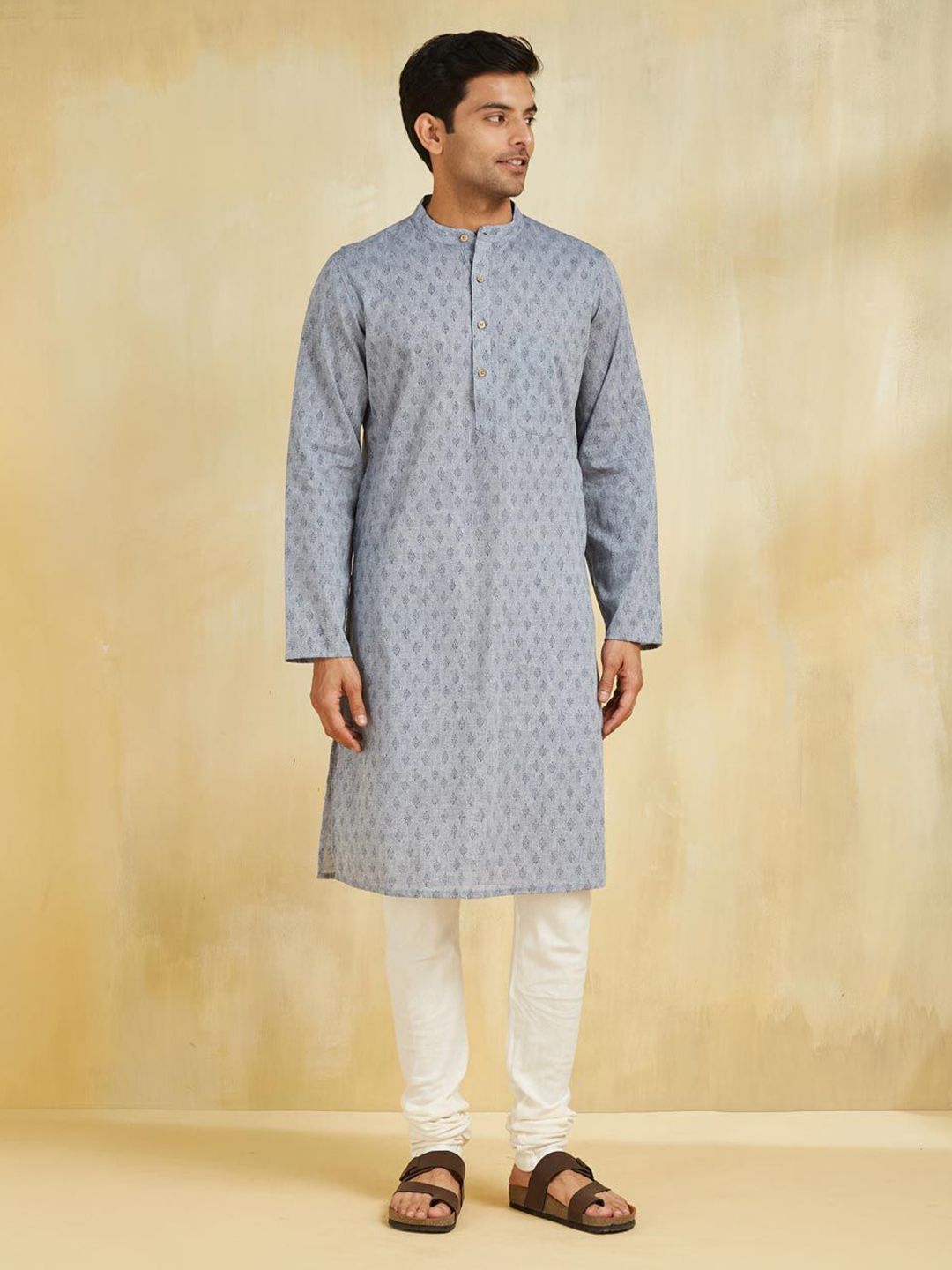 Fabindia Men Geometric Printed Thread Work Kurta-picture-34