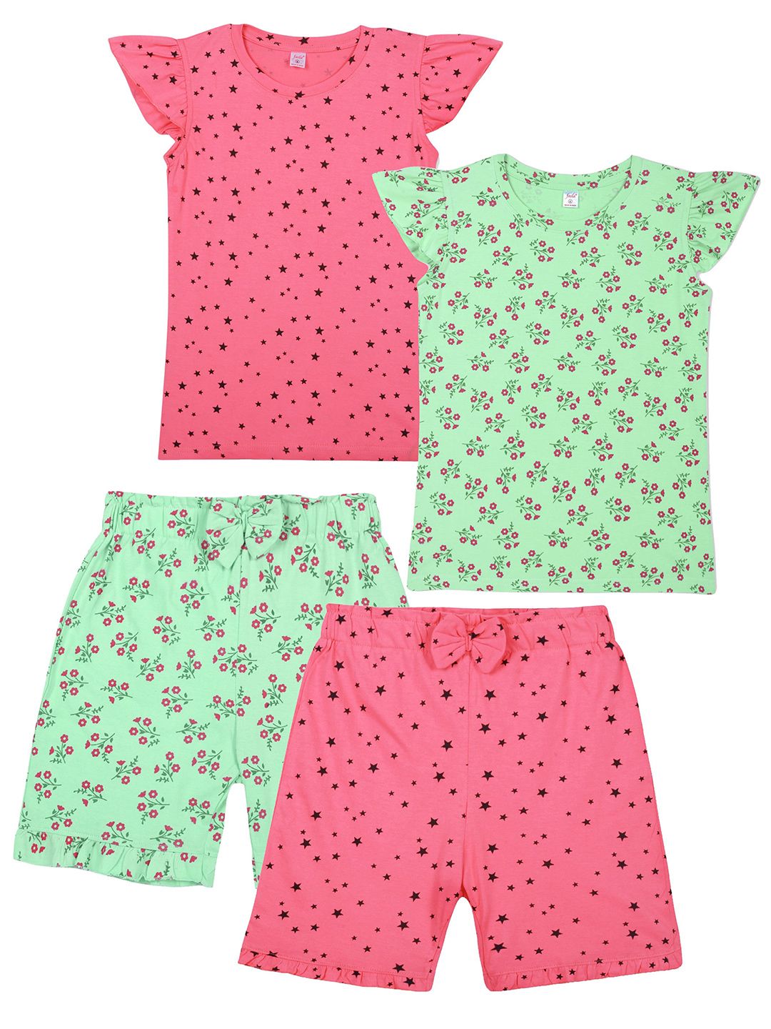 FASLA Girls Pack Of 2 Conversational Printed Round Neck T-shirt & Shorts-picture-56