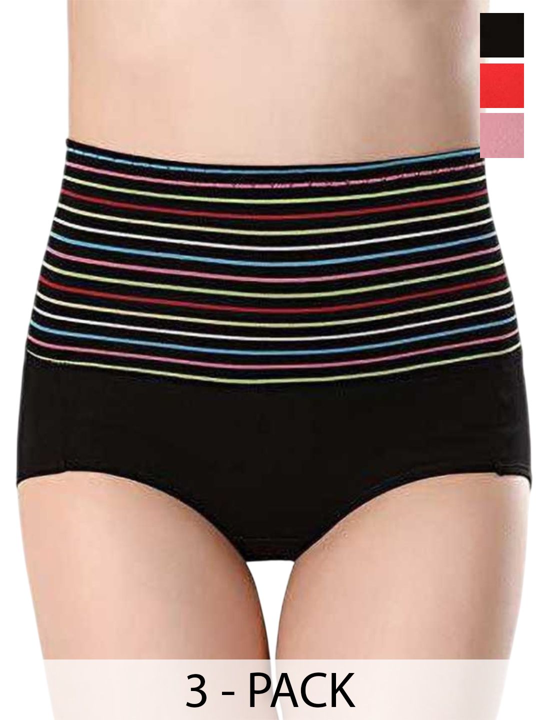 Taslar Pack Of 3 Striped Cotton Hipster Briefs 036TLARBREF_BLK_LPNK_RD-picture-22