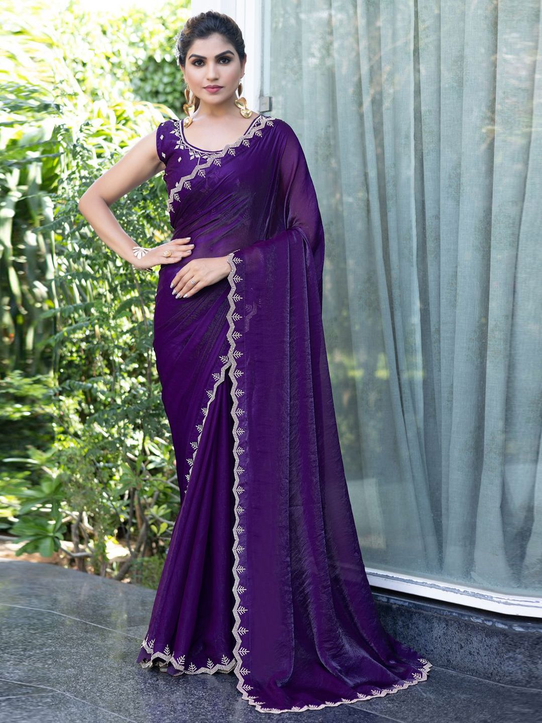 Mitera Embellished Beads And Stones Satin Saree-picture-17