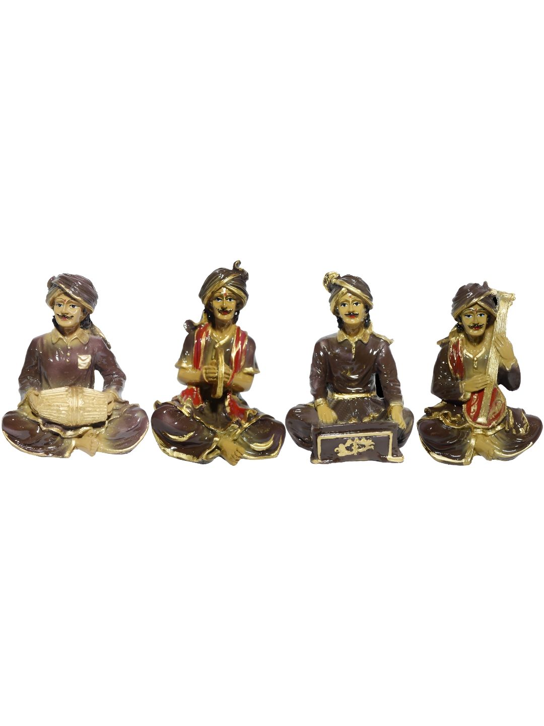 Aura 4 Pieces Brown Rajasthani Musician Figurine Showpiece-image-37