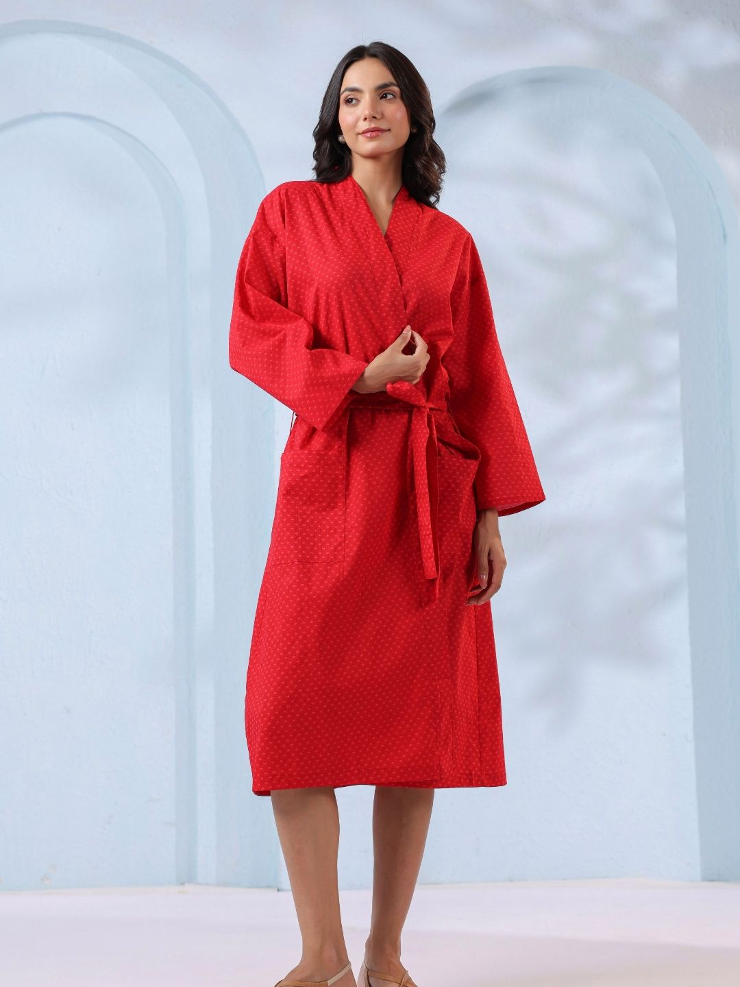 CRAFIQA Printed Pure Cotton Shawl Collar Bath Robe-picture-28