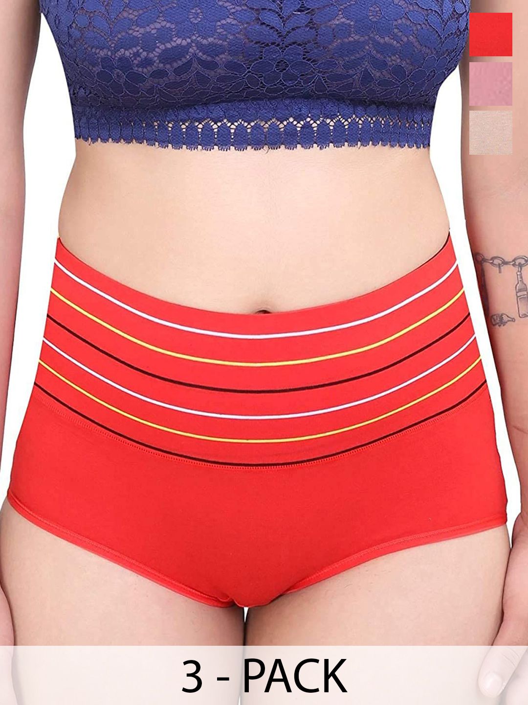 Taslar Women Pack Of 3 Striped Hipster Briefs-picture-33