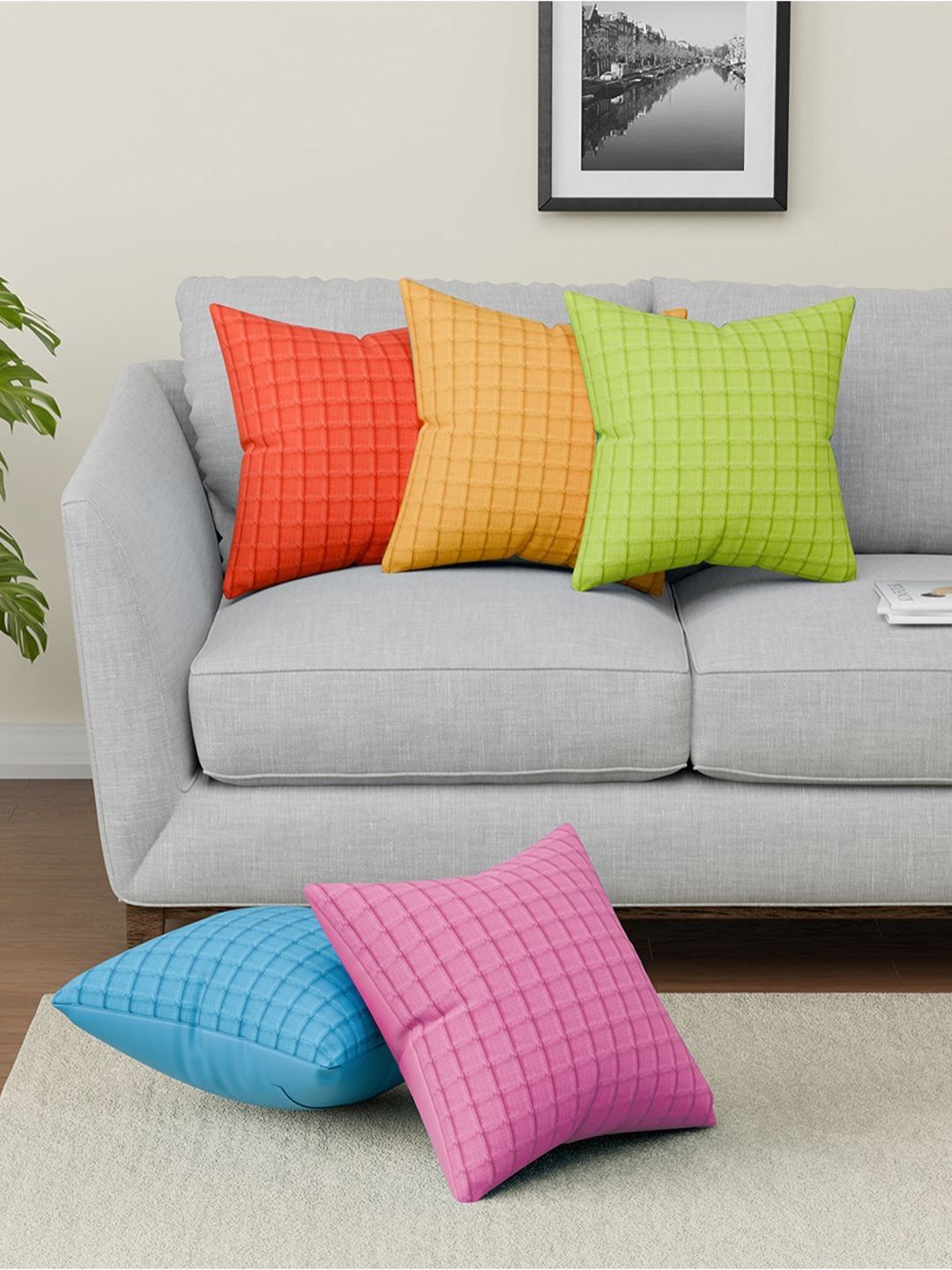 Aura Blue & Green 5 Pieces Square Cushion Covers-picture-33