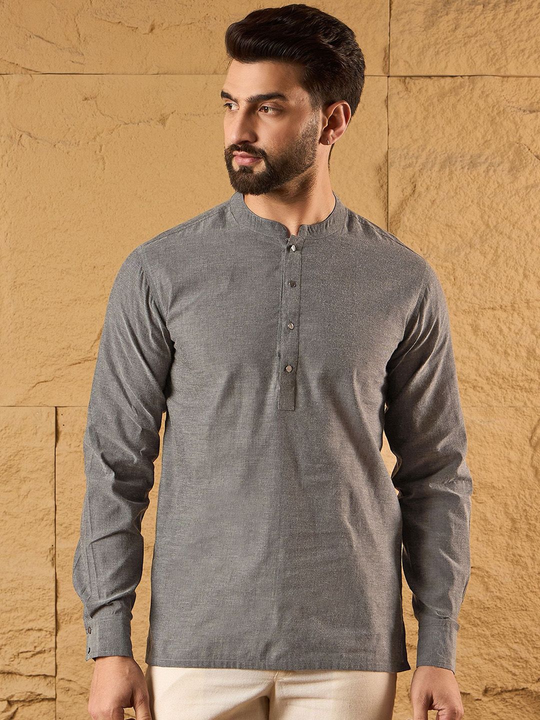 House of Pataudi Mandarin Collar Pure Cotton Straight Short Kurta-picture-36